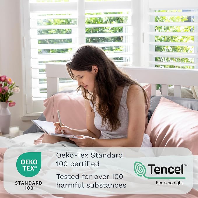 Olive + Crate Tencel Eucalyptus Pillowcases - 100% Tencel Lyocell Cooling Pillow Cases for Hot Sleepers - Hypoallergenic, Moisture-Wicking, Silk Alternative, Vegan - King Size Set of 2 [Stone Gray]