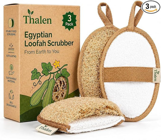 Natural Loofah Exfoliating Body Scrubber | Plastic Free, Non-Toxic, No PFAS, Organic Lufa Sponge | Lufas for Women | Bath Sponge | Zero Waste Egyptian Loofah Pack of 3 - Brown Cedar