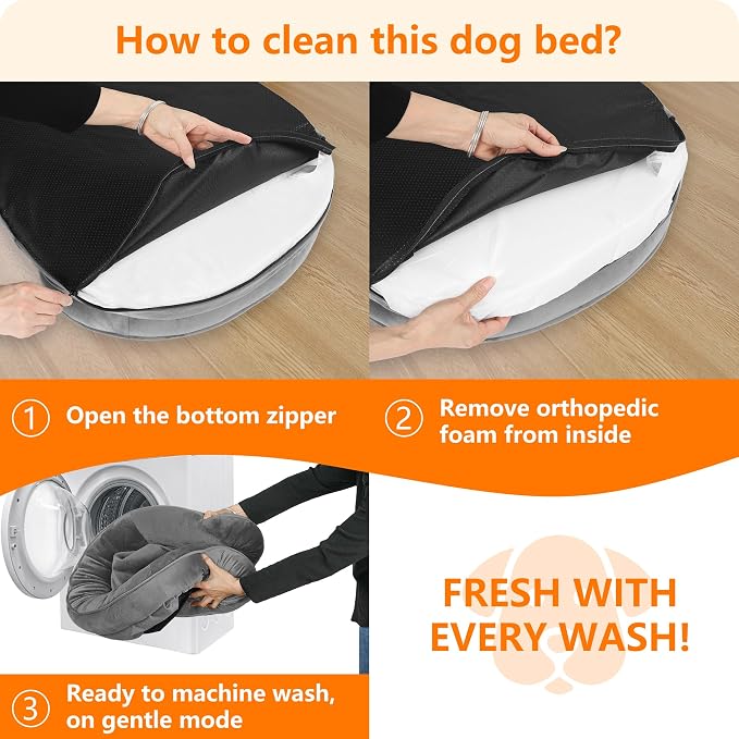 Dwanton Orthopedic Dog Bed for Extra Large Dogs with Gel Memory Foam, Waterproof Dog Sofa, Washable Pet Bed with Four Sided Bolster Cushion, Removable Cover & Non-Slip Bottom, 45", Medium Grey