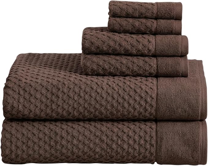Great Bay Home Bath Towels - 100% Cotton 6 Piece Bath Sheet Set - Diamond Waffle Weave - Absorbent, Durable, Quick-Dry Towels for Bathroom (Chocolate)