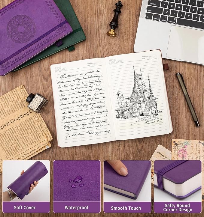 Lined Journal Notebook, A5 Leather Vintage Journals for Writing, 256 Pages College Ruled Notepad for Women Men, Vegan Leather Daily Notebook for Work, School, Travel, Note Taking(Celtic Star, Purple)