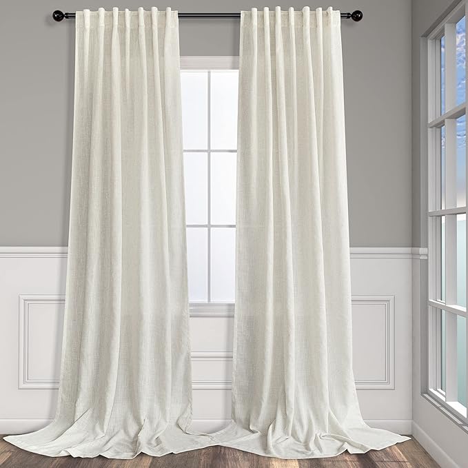 Cream Colored Curtains 144 Inches Long Sheer Linen Light Filtering Window Treatments Hidden Tab 2 Story High Living Room Drapes Wall Tall Curtains for High Ceiling Long Window 12 FT Length 52W x 144L