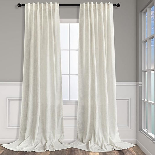 Ivory Cream Colored Curtains 5 FT Wide by 84 Inches Long for Bedroom 2 Panel Back Tab Pocket Sheer Linen Large Drape Light Filtering Extra Wide Curtain for Living Room Dining Hall Hallway 60x84 Length