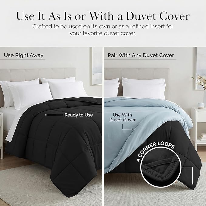 Southshore Fine Living, Inc. Twin/XL Dorm Bedding Comforter, Down Alternative Black Comforter Duvet Insert, Cozy Twin/XL Bed Spread, Machine Washable, Stain Resistant, Black