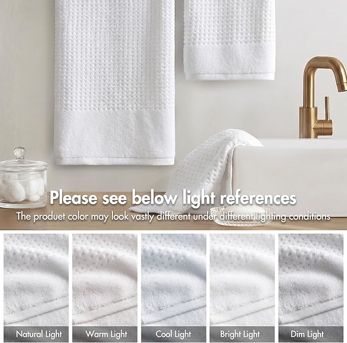 Madison Park Spa Waffle 100% Cotton Luxurious Towel Set, Premium Texture Waffle Weave, Highly Absorbent, Quick Dry, Hotel & Spa Quality Wash Clothes for Bathroom, Assorted Sizes, White 6 Piece