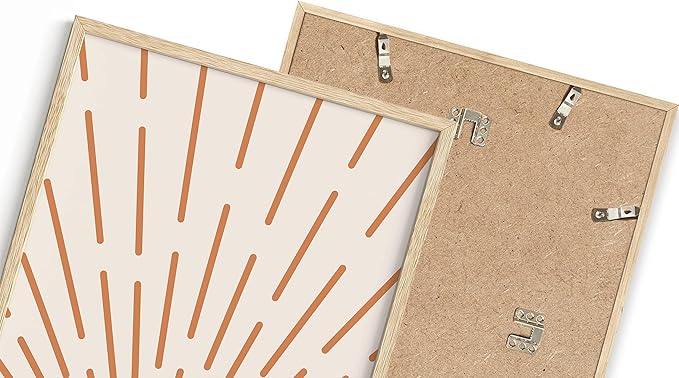 Minimalist Sunburst Wall Art Abstract Geometric Arch Earth Tones Terracotta Mid Century Modern 12x16 Inch Oak Wood Beige Framed Boho Sunrise Print for Bedroom Living Room Decor