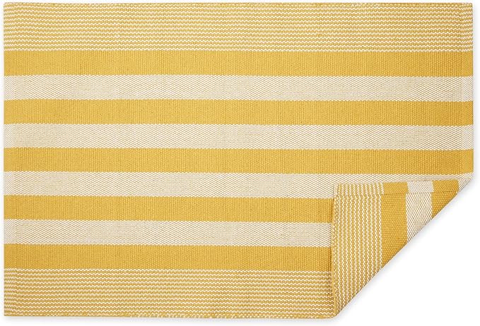 DII Woven Rag Rug Collection Recycled Yarn Cabana Stripe, 2x3', Honey Gold