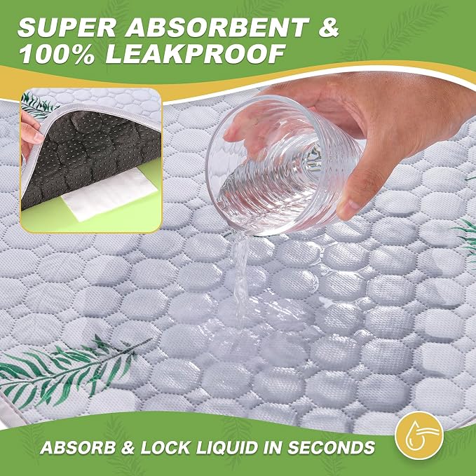 WanpeeGoo Washable Pee Pads for Dogs, 2Pack Reusable Puppy Pads, Super Absorbent & Leakproof Dog Pads, Anti-Slip Dog Pee Pads for Puppy Training & Incontinence, Leaf Pattern 36"x54"