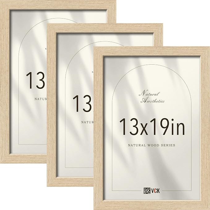 VCK 13x19 Picture Frame 3 Pack - Natural Oak Solid Wood Poster Frames, Textured Exclusive Wood Wall Gallery Frame