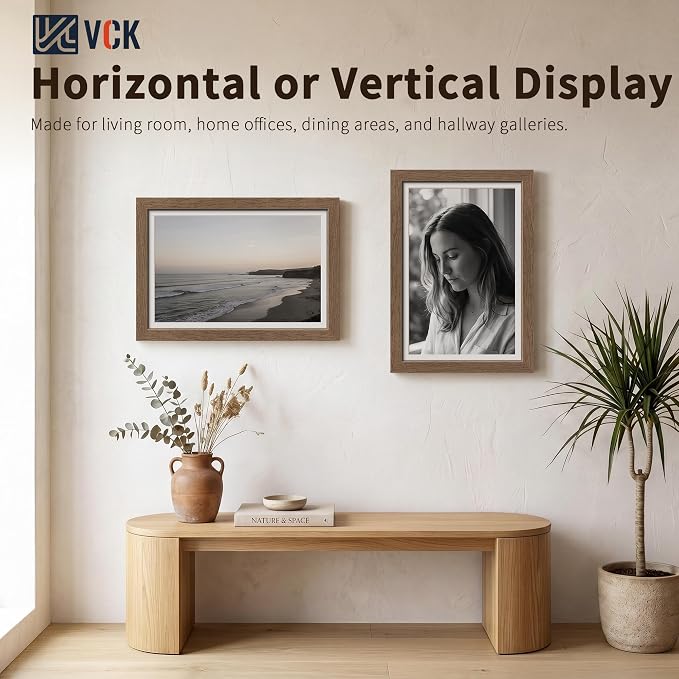VCK 12x18 Picture Frames Walnut 3 Pack, Wide Border Wood, Tempered Glass, Display 11x17 Poster Photo with Mat or 12 x 18 Without, for Home, Office, Gallery, Woodgrain Series, Wall Hanging