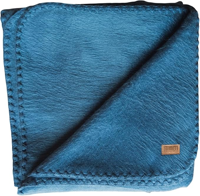 Alpaca Wool Throw Blanket | Ultra Soft, Lightweight, Warm, Breathable, Non-Itchy | Classic, Elegant-Minimalist Design for Bed, Couch, Travel, or Gift | 64" L x 45" W (Violet Blue)