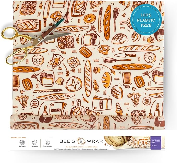 Bee's Wrap Beeswax Wraps for Food - Cut to Size 14x52" Beeswax Wrap Roll - Plastic Free Made in USA Reusable Natural Food Wrap - Bakery Lane