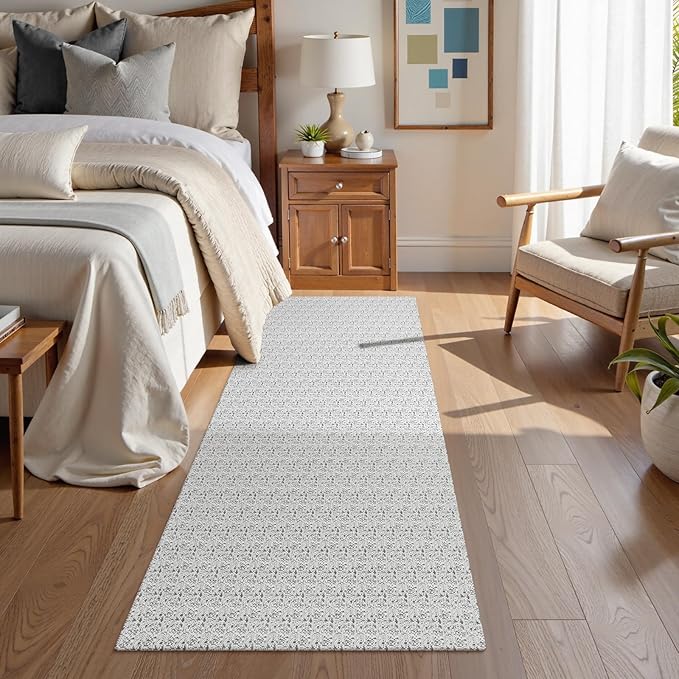 Collive Hallway Runner Rug 2x6 Kitchen Runner Rugs Non Slip Rubber Backed Gray Cotton Carpet Washable Farmhouse Rug Runners for Hallways Boho Floor Runners for Bedroom Entryway Laundry