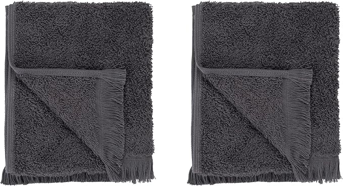 Blomus FRINO Fringed Organic Cotton Terry Guest Hand Towels 12 x 20-2pcs - Magnet (Charcoal)