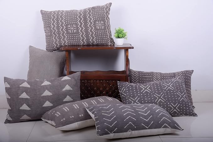 Trade Star 100% Cotton Spring Pillow Cover Handloomed Body Pillow Cover Throw Cushion Cover Decorative Oblong Lumbar Mudcloth Pillow Cases Brethable Handmade Pillow Case (Grey ALMA 14X36 Inch)