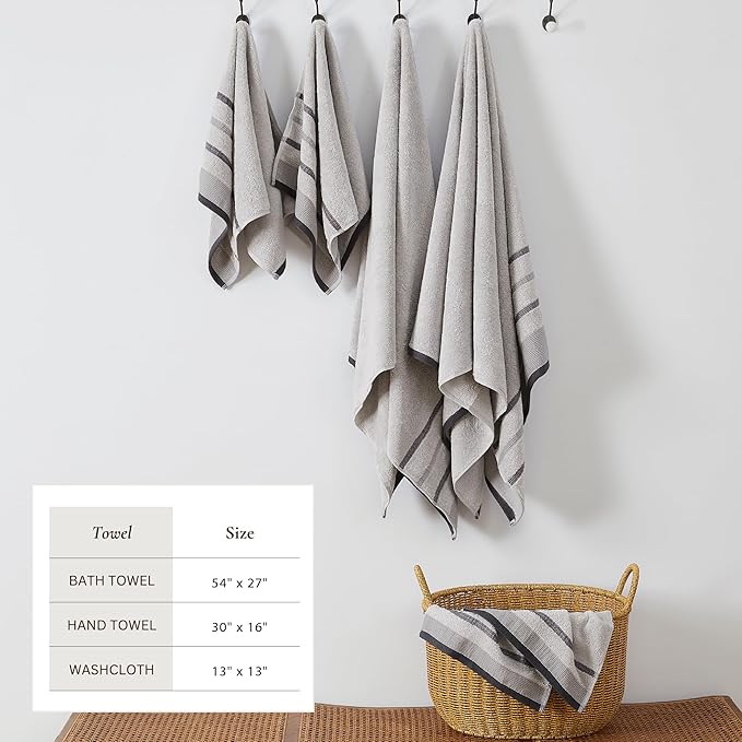 Great Bay Home Decorative Bath Towel Set - Luxury Cotton 6 Piece Towel Set - Luxurious, Ultra-Soft, Durable Towels for Bathroom Decor (Light Grey/Mid Grey/Dark Grey)