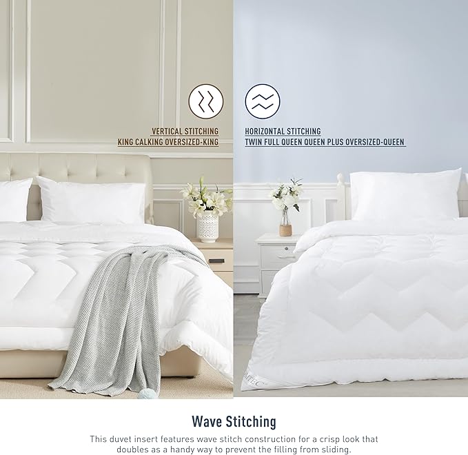 Duvet Insert Cotton Comforter King Size White Down Alternative Fill Duvet Insert 100% Cotton Shell Quilted Fluffy Comforter Lightweight All Season 8 Corner Tabs Durable Breathable Noiseless