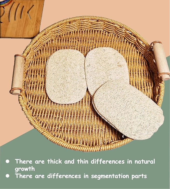 WOCATS 6 Pack Natural Loofah Sponges for Dishes & Bath - Biodegradable, Eco-Friendly Kitchen Scrubber & Body Exfoliator, Non-Scratch, Durable, Reusable