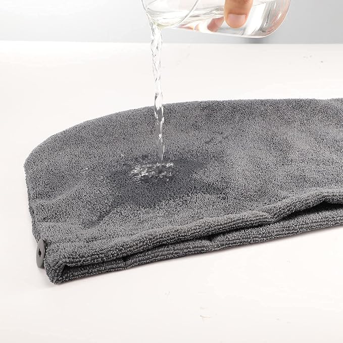 3Pack Grey Microfiber Hair Towel, Hair Towel Wrap for Women, Hair Drying Towel with Button, Hair Wrap Towel for Curly Hair, Hair Turban for Wet Hair (Grey 3 Pack, 10Wx28L)