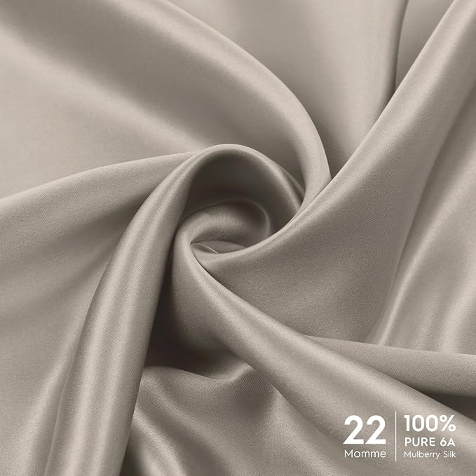 Tafts Silk Pillow Cases - 22mm 100% Pure Mulberry 6A Silk Pillowcase for Hair & Skin with Zipper Closure, Cooling, Natural, Organic, Double Sided Pillow Case (Taupe, Queen 20x30 1pc)