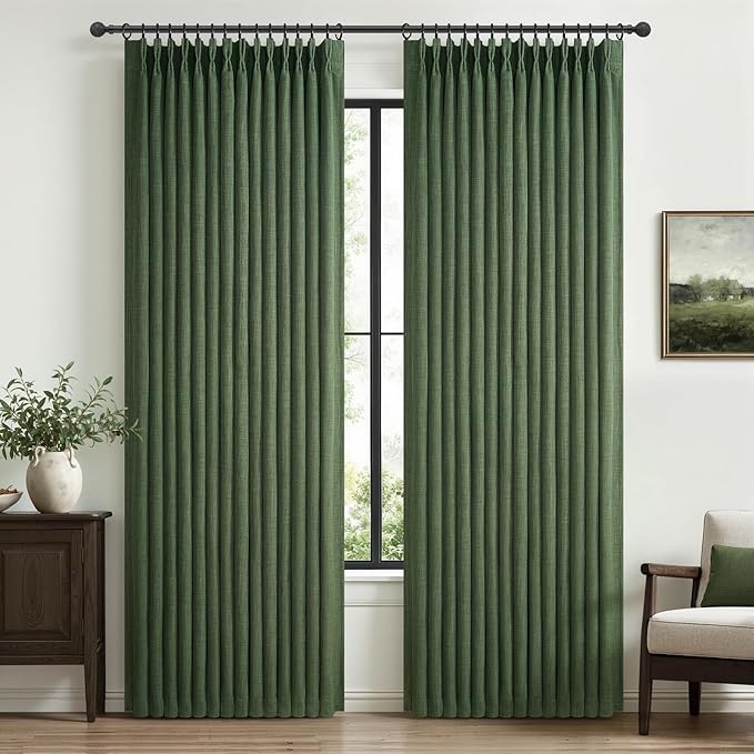 Natural Linen Double Layer Blackout Nursery Curtains 78 Inches Long 2 Panels Set, Loden Memory Trained Pinch Pleated Heat Blocking Noise Cancelling Rustic Windows Drapes 40W x 78L Kids Room Darkening