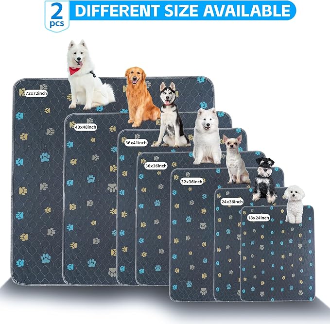 Aitmexcn Washable Puppy Dog Pee Pad, 2PCS 100% Waterproof Whelping Training Mat for Puppy/Senior Dog, Fast Drying Reusable Puppy Pads for Indoor, Outdoor and Car Travel- 36'' x 41''