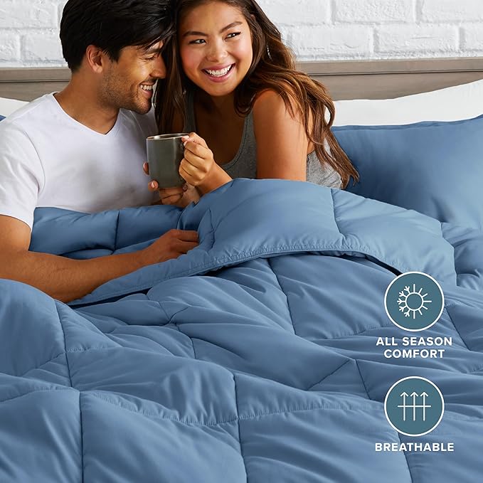 Bare Home Comforter Set - Queen Size - Ultra-Soft - Goose Down Alternative - Premium 1800 Series - All Season Warmth (Queen, Coronet Blue)