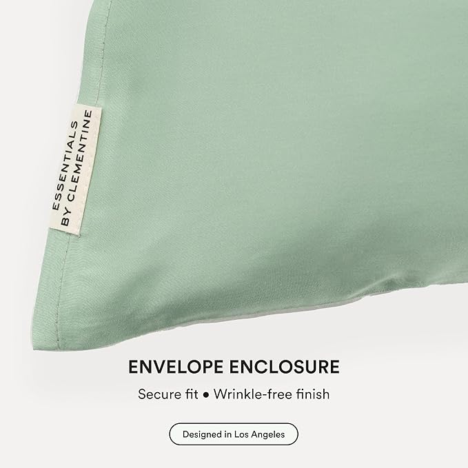 Clementine Sleepwear Essentials Organic King Size Pillowcase Match Point Green | Two-Tone Bamboo and Silver Ion Silk for Acne-Prone Skin, Anti-Aging, and Hydrated Hair and Skin