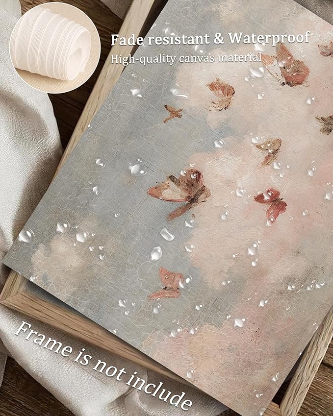 Vintage Whimsical Butterfly Wall Art Vintage Nursery Wall Art Cottagecore Girls Room Decor Cottage Butterfly Landscape Oil Art Print Country Field Style Retro Wall Decor for Gallery Living Room Bedroom (UNFRAMED 8x10in)