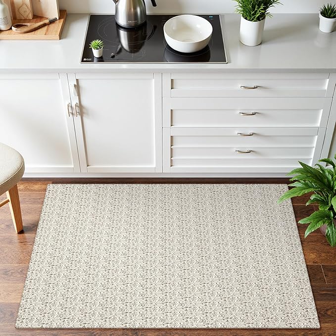 Collive Washable 2x3 Small Bathroom Rugs, Cotton Woven Rug for Entryway Tan Non Slip Indoor Doormat, Farmhouse Kitchen Carpets Boho Throw Rugs for Bedroom Entrance Front Door