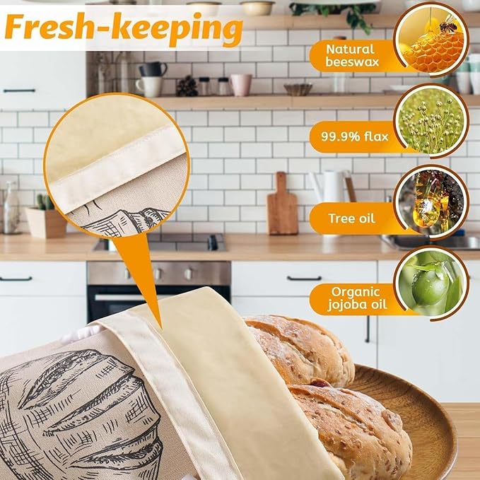 Beeswax Coated Bag - Freshness Extension Blueprint, | Dough Preservation Natural SealPouch, Cotton Textile Washable Food Wrap | Zero Waste Keeper for Bakers & Homemakers