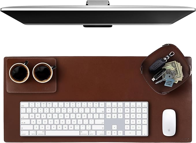 ELIZO Leather Desk Pad Real Leather Desk Mat Thick (3mm) Double Layer (32x16) Cover Blotter Desk Protector Large Computer Mat for Keyboard Mouse Pad Table Laptop Mat Office Accessories - Chestnut
