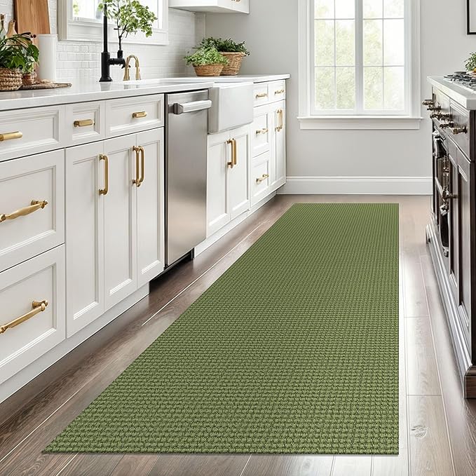 EARTHALL Woven Runner Rug 3x8 Ft Washable Runners for Hallways Wide Non Slip Rubber Backed Kitchen Runner Braided Indoor Floor Carpet for Entryway, Hallway, Kitchen, Bedroom, Green