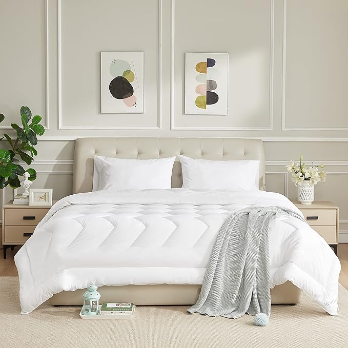 Duvet Insert Cotton Comforter Oversized Queen Size 98"x98" White Down Alternative Fill 100% Cotton Shell Quilted Fluffy Comforter Lightweight All Season 8 Corner Tabs Durable Breathable Noiseless