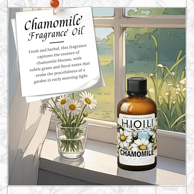 HIQILI Chamomile Fragrance Oil for Candle, Soap Making - 1 Fl Oz | Use in Essential Oil Diffusers, Add to Body Lotion, Laundry Dryer Balls, Long-Lasting Scent, Graduated Dropper Included