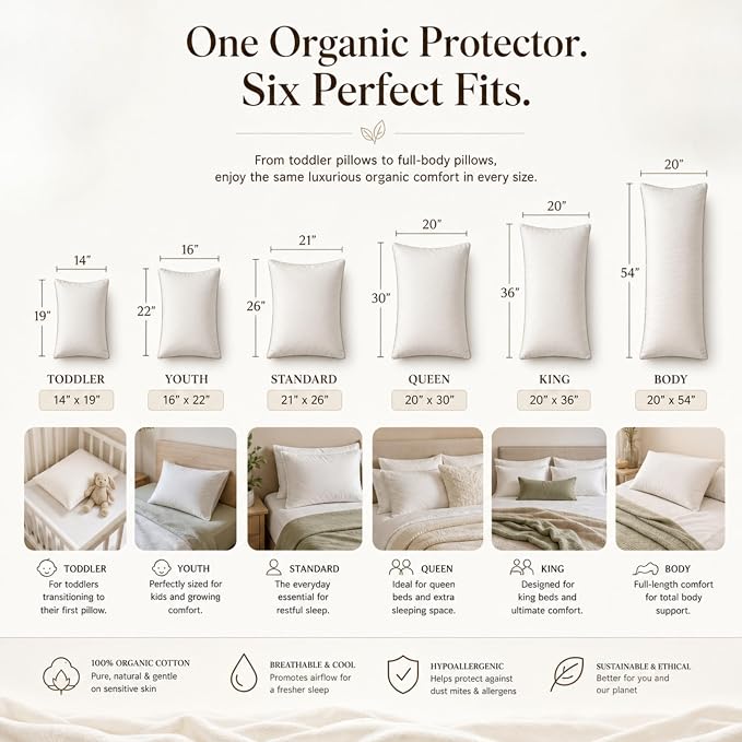 Makemake Organics Organic Cotton Pillow Protector (Set of 2) GOTS Certified Organic Pillow Cases Zippered Breathable Barrier Fits Standard (20x26, Pearl White)