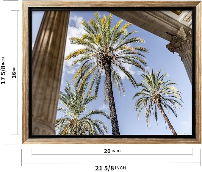 Monem Art Palermo Palm Trees Sicily Print - Tropical European Architecture Poster - Wall Decor for Living Room, Bedroom or Office - 16x20 Silver Framed CANVAS Wall Art by Mareike Bohmer