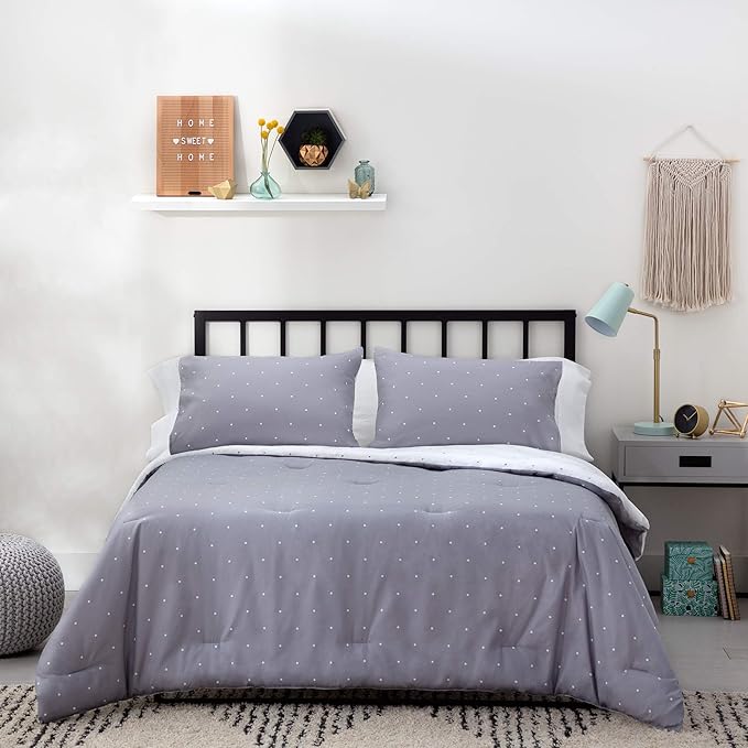 LINENSPA All Season Hypoallergenic Down Alternative Microfiber Comforter, King, Gray