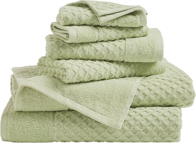 Great Bay Home Bath Towels - 100% Cotton 6 Piece Towel Set - Diamond Waffle Weave - Absorbent, Durable, Quick-Dry Towels for Bathroom (Pale Green)