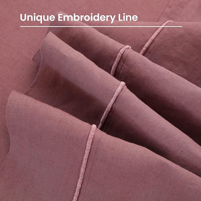 100% French Linen Pillowcases with Embroidery - Pack of 2 - Washed Solid Color Natural Flax Soft Breathable - Purple, 20'' x 40''