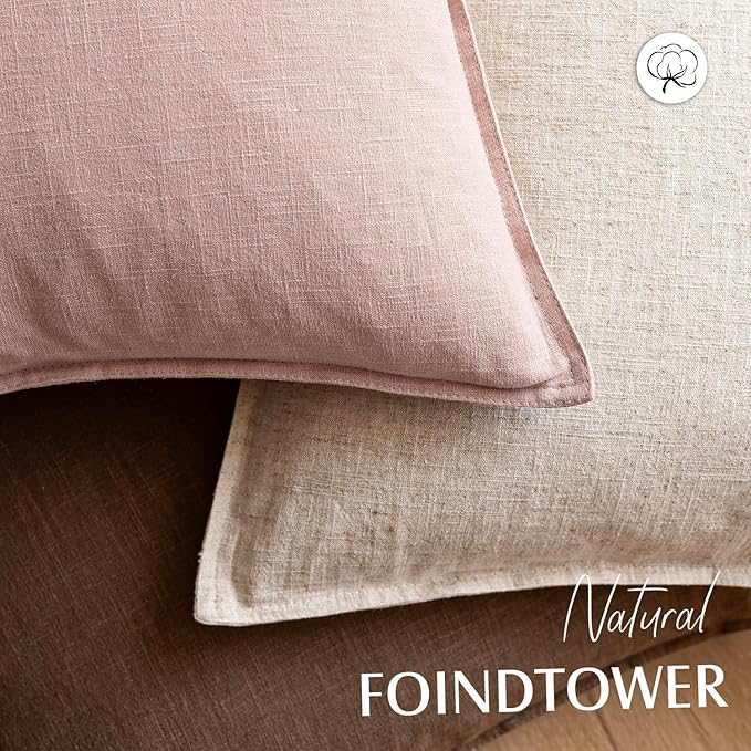Foindtower Pack of 2, Decorative Linen Solid Throw Pillow Covers Soft Accent Cushion Case Boho Farmhouse Pillowcase for Bed Chair Couch Sofa Bedroom Living Room Home Decor 26 x 26 Inch Light Pink
