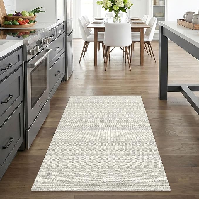 EARTHALL Washable Area Rug 3x4 Ft Non Slip Rugs for Entryway Braided Rubber Backed Throw Rugs Door Mat Indoor Outdoor Entrance Cotton Woven Rug for Kitchen Foyer Front Door Living Room, Cream/Grayish