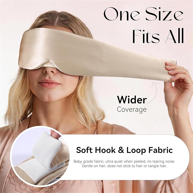 Silk Sleep Mask 22 Momme100% Mulberry Silk & 3.5cm Silk Hairband Set, Upgraded Light Blocking NosePad, Soft Wide Adjustable Strap, Comfortable Eye Mask for Men Women Home Travel (Khaki)