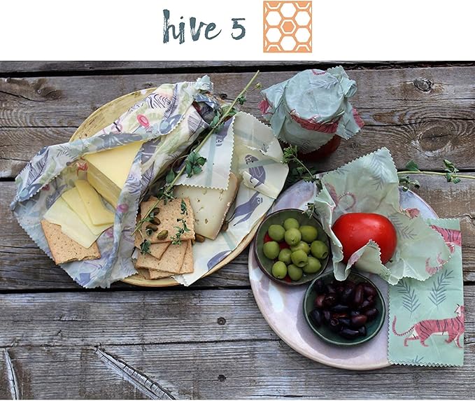 5 Pack Reusable Beeswax Organic Food Sandwich Wrapping Paper Covers Set 3S,1M,1L