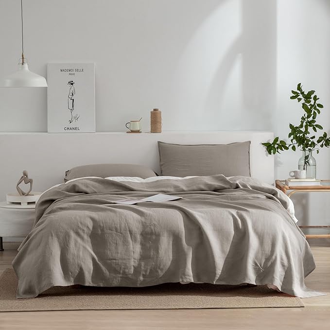 EVERLY Linen California King Sheets Set,100%French Washed Linen Bed Sheets Deep Pocket Sheets,4Pieces(1Flat Sheet,1Fitted Sheet,2Pillowcases)Suitable for Hot Sleepers,180GSM Natural Linen Bedding Set