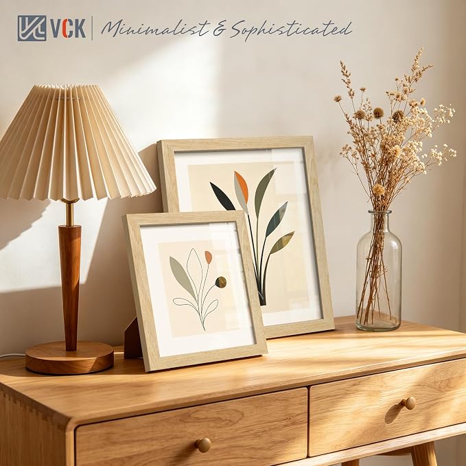 VCK 8x10 Picture Frame Set of 6, Natural Wood Beige Photo Frame, Exclusive Wood Grain, for Home, Office, Gallery, Woodgrain Series, Tabletop & Wall Hanging