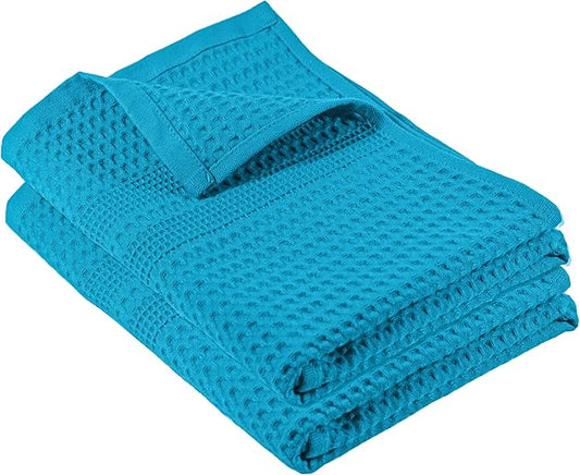 GILDEN TREE Waffle Hand Towels for Bathroom Quick Dry Towel Super Absorbent Thin 100% Cotton Lint Free, Hand Towels for Bathroom Set of 2, Classic Style (Aqua)