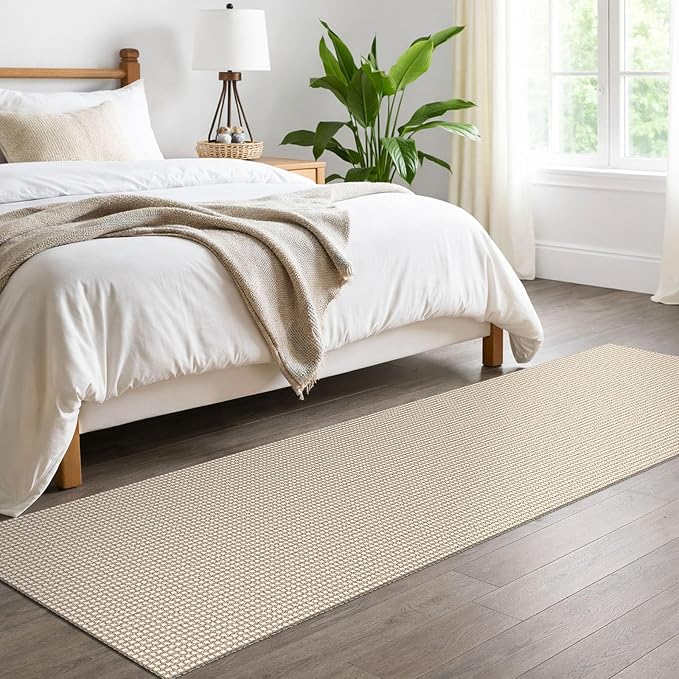EARTHALL Woven Runner Rug 2x8 Ft Washable Runners for Hallways Cotton Non Slip Rubber Backed Kitchen Runner Braided Indoor Floor Carpet for Entryway, Hallway, Kitchen, Bedroom, Beige/Ivory