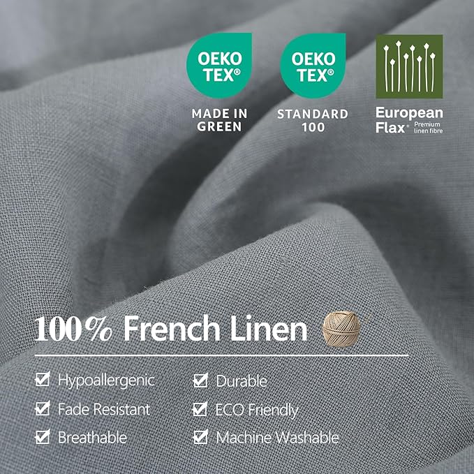 S VICTORY SYMBOL 100% Organic Linen Duvet Cover Set 3pcs Queen Size,Natural French Washed Flax Bedding,GOTS Certified(1 Duvet Cover and 2 Pillowcases) Buttons Closure,Light Grey