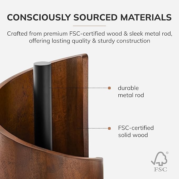 Anji Mountain Wooden Paper Towel Holder Countertop with Mango Wood Round Base and Iron Holder, Holder Stand for Kitchen Roll Organizer & Kitchen Dining Table Home Decor - Walnut/Black, Classic